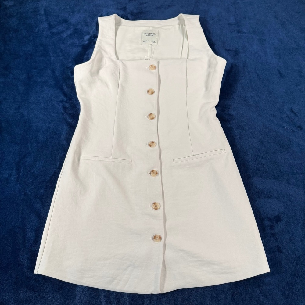 Abercrombie & Fitch Mini Dress Women Small P White Square Neck Button Front NWT - Picture 1 of 8